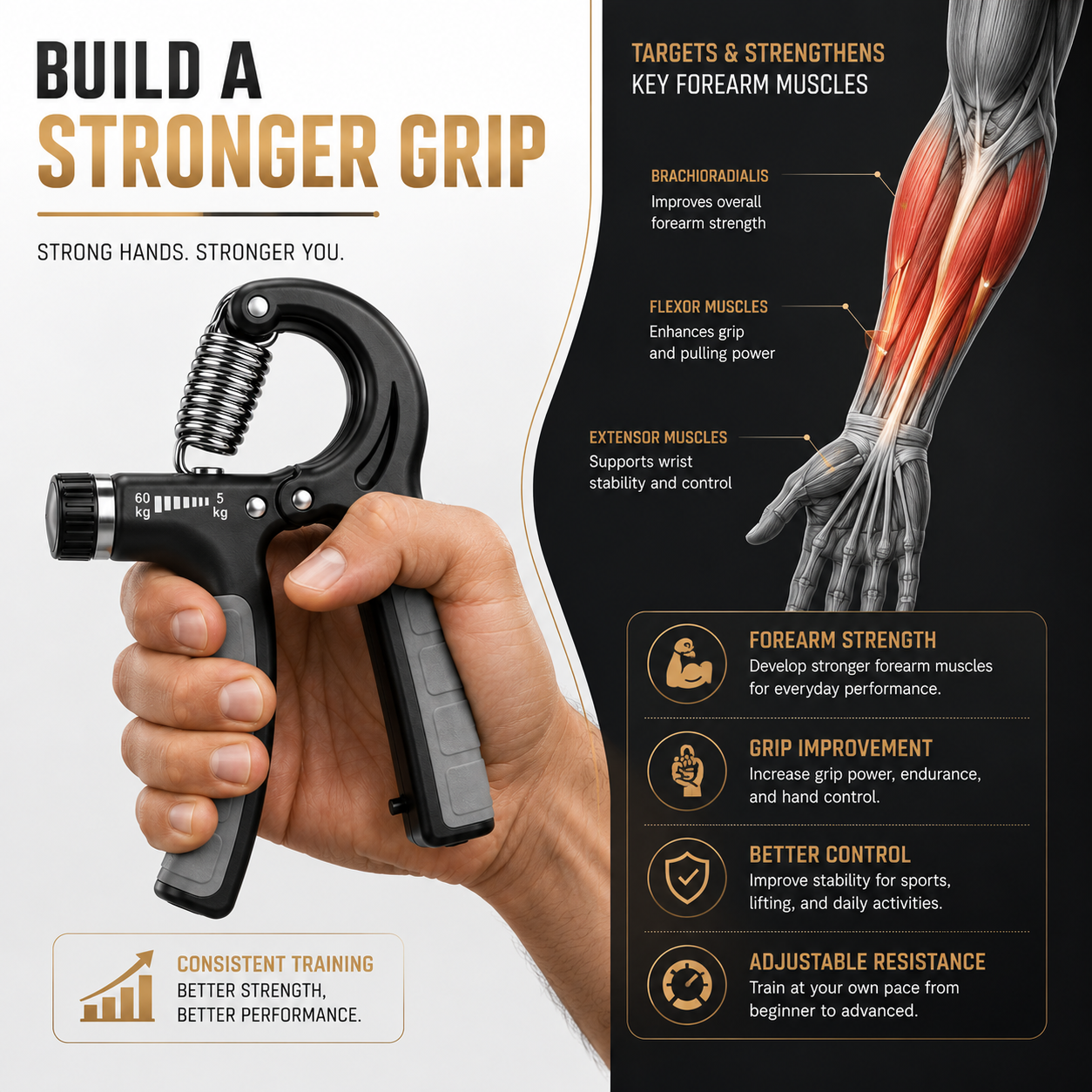 Adjustable Hand Grip Strengthener for Stronger Grip