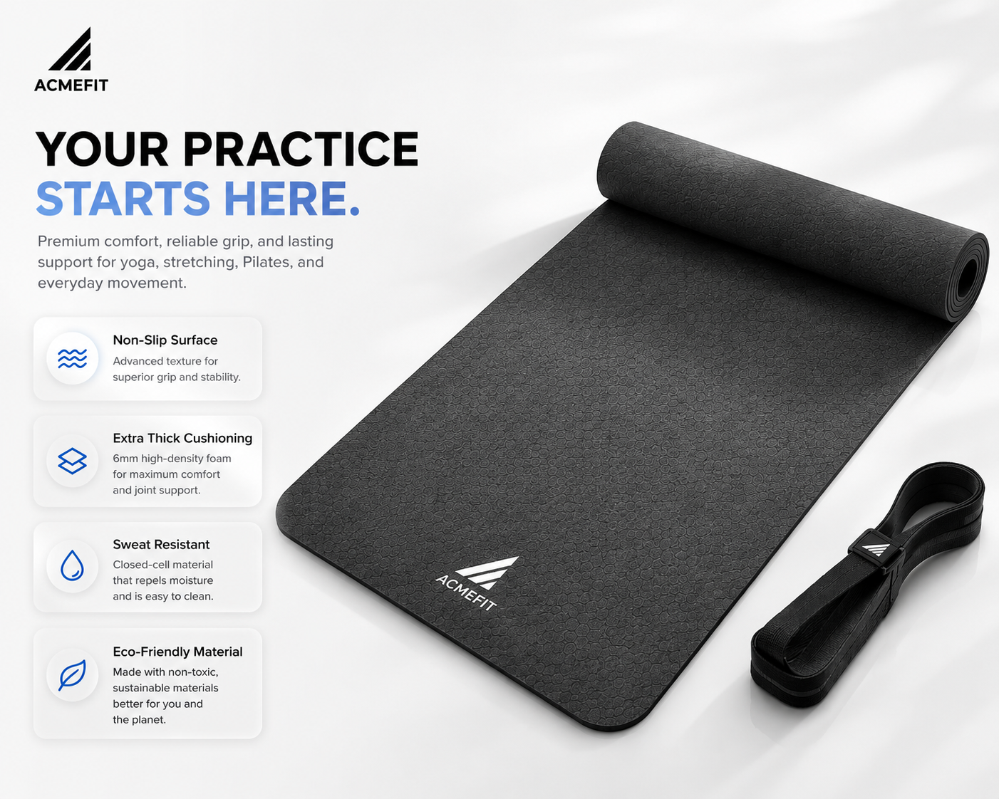 AcmeFit Classic 6mm Non-Slip Yoga Mat