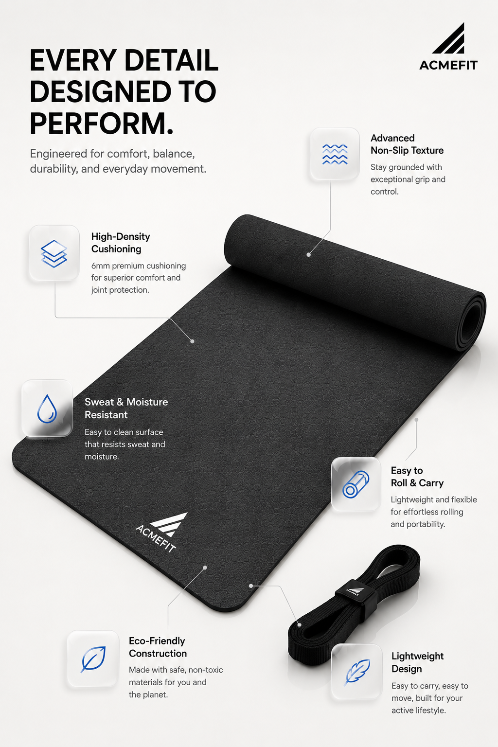 AcmeFit Classic 6mm Non-Slip Yoga Mat