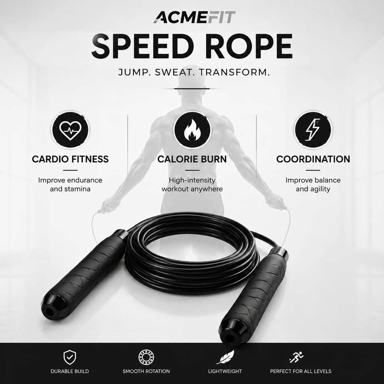 AcmeFit Adjustable PVC Speed Rope for Cardio